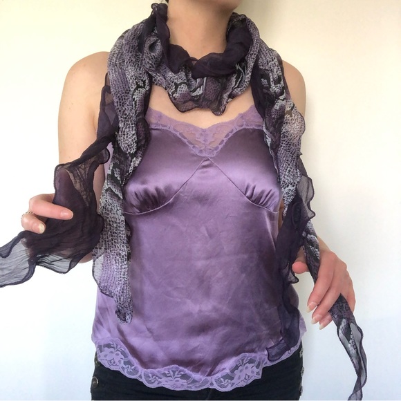 y2k Skinny Purple Snake Print Jellyfish Tentacle Scarf - Picture 3 of 5